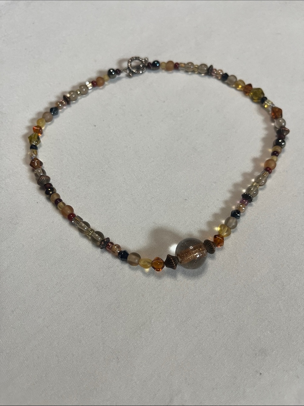 Mixed Natural Stone Beaded Toggle Necklace | Earth Tone 17"